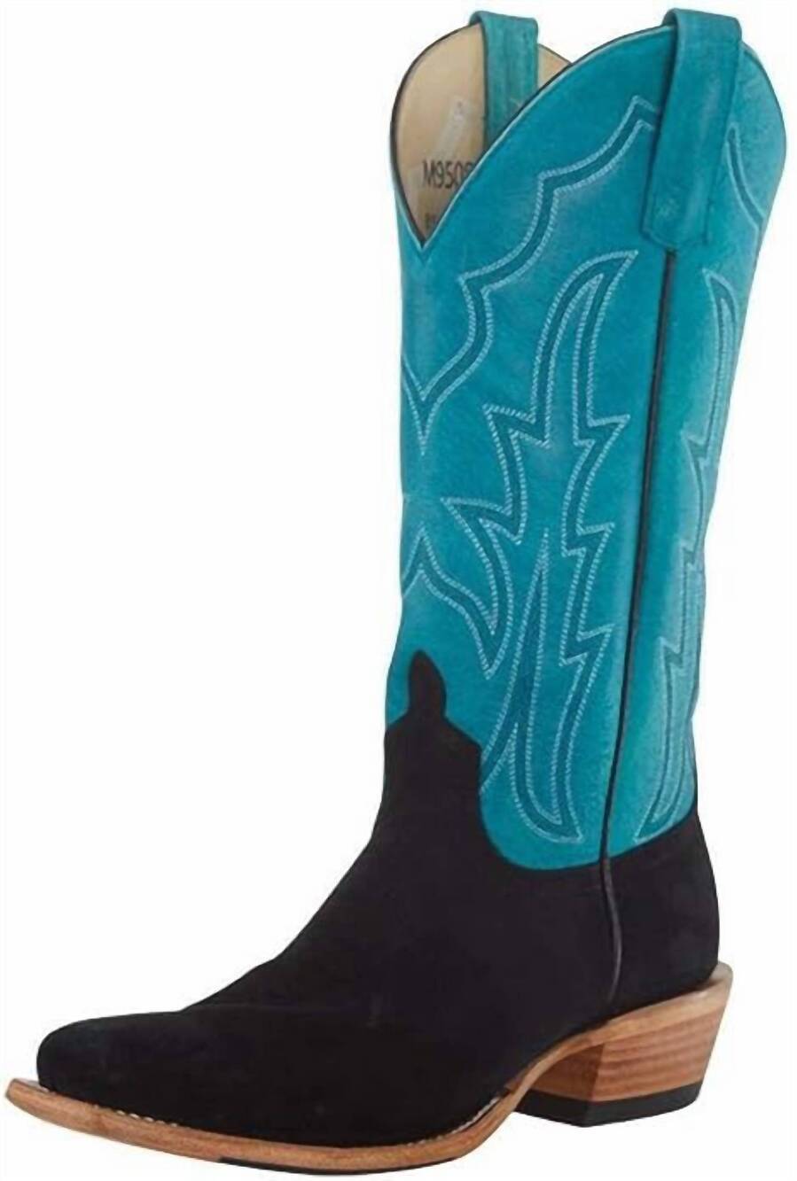 NEW ANDERSON BEAN BOOTS women's macie bean western boot in black suede/ turquois